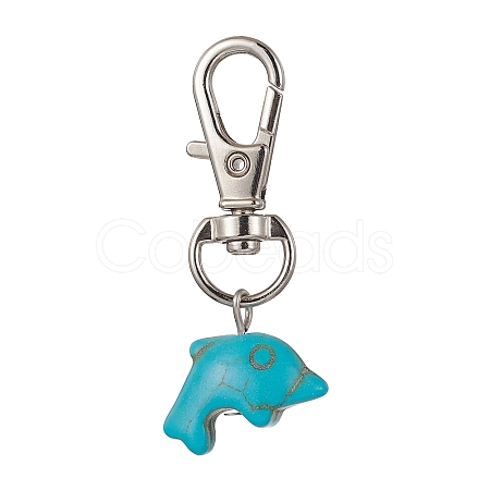 Dolphin Synthetic Turquoise Pendant Decorations HJEW-JM01505-02-1