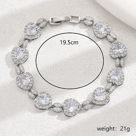 Brass Pave Clear Cubic Zirconia Heart Link Bracelets for Women OZ7056-2-1