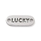 Tarnish Resistant 304 Stainless Steel Links Connector Charms, Oval with Hollow Word Lucky, Stainless Steel Color, 4x10x1mm, Hole: 1mm