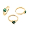 Round Natural Malachite Adjustable Rings, Brass Ring for Women, Long-Lasting Plated, Lead Free & Cadmium Free, Golden, Inner Diameter: 18mm