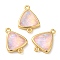 Synthetic Opal Connector Charms, Rack Plating Brass Triangle Links, Golden, Pink, 17.5x12.5x6mm, Hole: 1.4mm