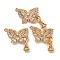 Brass Micro Pave Cubic Zirconia Fold Over Clasps, Butterfly, Mixed Color, 35x22.5x6mm