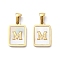 Ion Plating(IP) 304 Stainless Steel Pave Shell Pendants, Rectangle Charm, Real 18K Gold Plated, Letter M, 17.5x12x1.5mm, Hole: 3x5mm