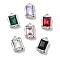 Rack Plating Alloy Rhinestone Charms, Lead Free & Cadmium Free & Nickel Free, Rectangle, Mixed Color, Platinum, 14x9x5mm, Hole: 1.2mm