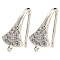 Brass Micro Pave Clear Cubic Zirconia Earring Hooks, Ear Wire, Fan, Cadmium Free & Lead Free, Silver, 17x8.5x9mm, Hole: 1.2mm, 18 Gauge, Pin: 1mm