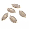 Natural Rose Quartz Oval Connector Charms, with Golden Tone Brass Flower Slices, 27.5x11.3mm