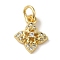 Brass Micro Pave Clear Cubic Zirconia Pendants, Clover, Real 18K Gold Plated, 12.5x10x3mm, Hole: 3.2mm