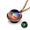 Luminous Glass Planet Pendant Necklace with Antique Golden Alloy Chains, Colorful, 19.69 inch(50cm)