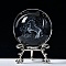 Carving Crystal Ball, Glass Sphere Decoration, with Platinum Tone Alloy Stand, Clear, Unicorn, 60mm