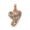 Brass Micro Pave Cubic Zirconia Pendants, Real 18K Gold Plated, Colorful, Letter Y, 18.5~24x12.5~25.5x5~5.5mm, Hole: 5x3mm