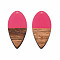 Transparent Resin & Walnut Wood Pendants, Teardrop Shape Charm, Hot Pink, 38x18x3mm, Hole: 2mm