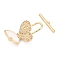 Brass Micro Pave Clear Cubic Zirconia Toggle Clasps, with Shell, Butterfly, Real 18K Gold Plated, 28.5x18x3.5mm, Hole: 1.2mm, Bar: 3.5x20x2mm, Hole: 1mm