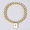 Personality Brass Round Bead Beaded Stretch Bracelets, with Rectangle Brass Enamel Charms for Women, Cross, 6-7/8 inch(17.5cm)