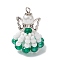 Handmade Seed Beads Pendants, with Antique Silver Elastic Thread, Loom Pattern, with Alloy Butterfly Bead and Glass Pearl Round Bead, Angel & Fairy, Light Sea Green, 37x22x24mm, Hole: 3mm