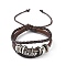 PU Leather & Waxed Cords Triple Layer Multi-strand Bracelets, Braided Adjustable Bracelet Alloy Star, Coconut Brown, Inner Diameter: 2-3/8~3-1/8 inch(5.9~8cm)