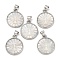 Natural White Shell Carved Moth Pendants, Rack Plating Brass Flat Round Charms, Platinum, 20x17x3mm, Hole: 3.5x5mm