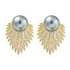 Rack Plating Fan Brass Micro Pave Clear Cubic Zirconia Stud Earrings EJEW-H014-10G-1