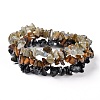 Chips Natural Labradorite & Snowflake Obsidian & Tiger Eye Beaded Stretch Bracelets Sets BJEW-JB05332-05-1