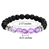 Synthetic Moonstone & Natural Lava Rock Round Beaded Stretch Bracelet BJEW-SW00060-05-7