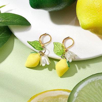 Resin Lemon Leverback Earrings EJEW-JE06163-1