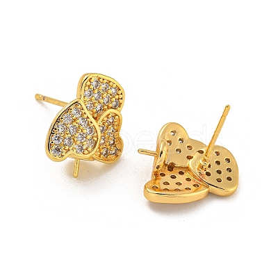 Rack Plating Brass Micro Pave Clear Cubic Zirconia Studs Earrings Finding KK-T072-12G-1