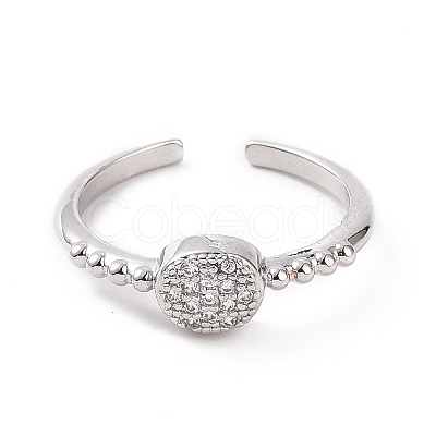 Clear Cubic Zirconia Flat Round Open Cuff Ring RJEW-E072-03P-1