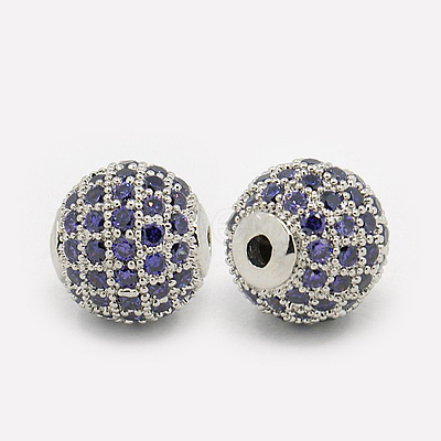 Brass Micro Pave Cubic Zirconia Beads ZIRC-F001-03P-1