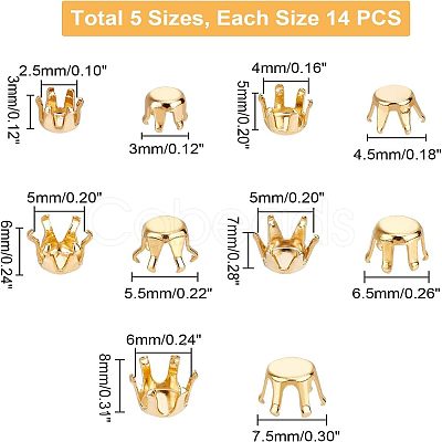 Unicraftale 70Pcs 5 Style 304 Stainless Steel Rhinestone Claw Settings STAS-UN0026-74-1