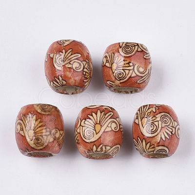 Printed Natural Wood Large Hole Beads WOOD-R251-01-LF-1