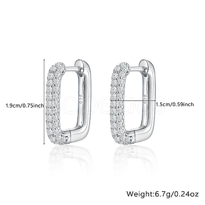 Anti-Tarnish Oval Rhodium Plated 925 Sterling Silver with Rhinestone Hoop Earrings IL6021-2-1