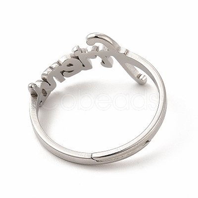 Non-Tarnish 304 Stainless Steel Word Friend Adjustable Ring for Women RJEW-B027-07P-1