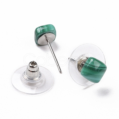 Natural Malachite Ear Studs EJEW-K091-01P-03-1