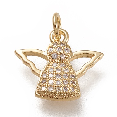 Brass Micro Pave Clear Cubic  Zirconia Pendants ZIRC-L099-032G-1