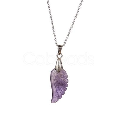 Natural Mixed Gemstone Wing Pendant Necklaces NJEW-JN04506-1