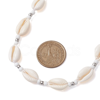 Summber Beach Natural Cowrie Shell Beaded Necklaces NJEW-JN04783-03-1