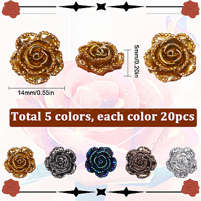 SUNNYCLUE 100Pcs 5 Colors Electroplated Resin Cabochons CRES-SC0002-61-1