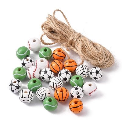 50Pcs 5 Styles Printed Natural Wood European Beads WOOD-YW0001-06-1