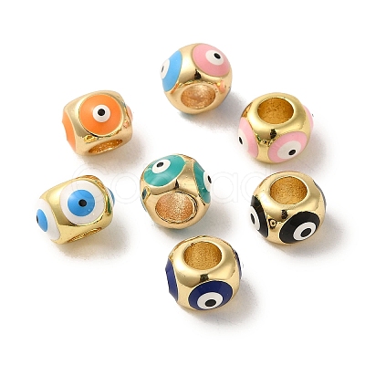 Brass Enamel European Beads KK-R162-057G-1