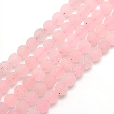 Frosted Natural Rose Quartz Round Bead Strands G-M064-4mm-09-1