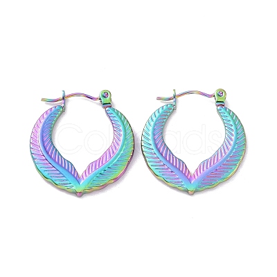 Ion Plating(IP) Rainbow Color 304 Stainless Steel Double Leaf Wrap Hoop Earrings for Women EJEW-G293-23M-1