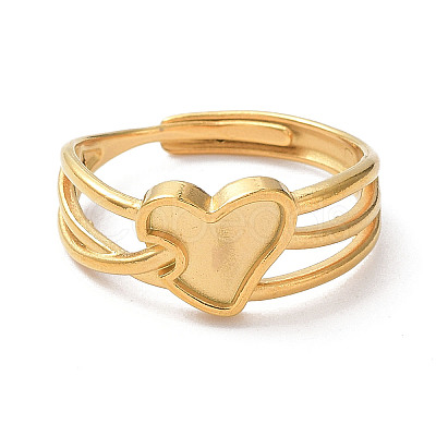 Ion Plating(IP) 304 Stainless Steel Hollow Heart Adjustable Rings RJEW-D006-22G-1