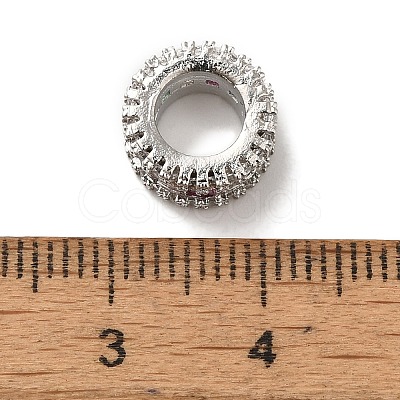 Flat Round Brass Micro Pave Colorful Cubic Zirconia European Beads KK-C072-15P-1