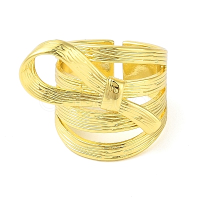 Bowknot Brass Multi-layer Open Cuff Rings for Women RJEW-P126-01G-1