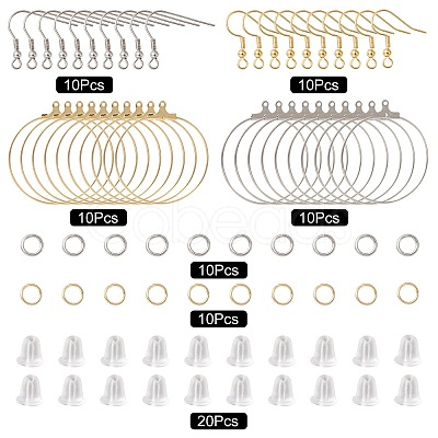 40Pcs 4 Styles 304 Stainless Steel Earring Hooks & Hoop Earring Findings STAS-CJ0002-38-1