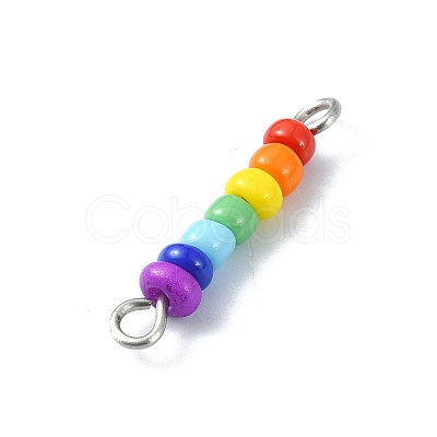 Chakra Glass Seed Beaded Connector Charms PALLOY-JF02530-01-1