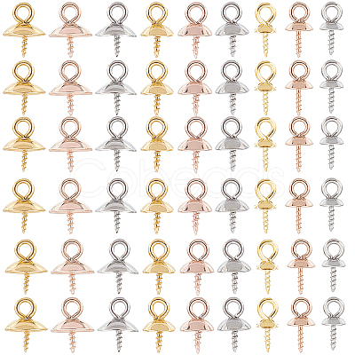 SUNNYCLUE 90Pcs 9 Style 201 & 304 Stainless Steel 90PCS Steel Screw Eye Pin Peg Bails STAS-SC0004-84-1