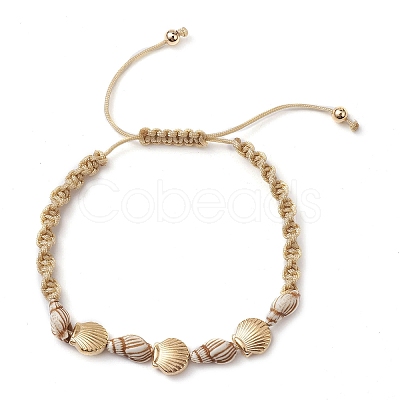 Adjustable Acrylic Shell Shape Braided Bead Bracelet BJEW-JB10145-1