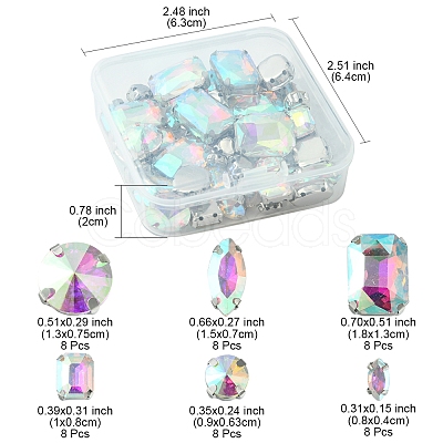 48Pcs 6 Style Horse Eye & Rectangle Octagon & Flat Round Sew on Rhinestone RGLA-FS0001-13-1