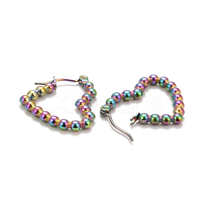 Ion Plating(IP) Rainbow Color Heart 304 Stainless Steel Hoop Earrings for Women STAS-A057-19MC-1