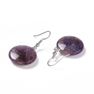 Natural Amethyst Flat Round Dangle Earrings EJEW-D188-03P-06-1